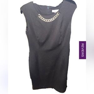 Calvin Klein Solid Black Interview Dress Gold Chain Embellished Sheath Dress